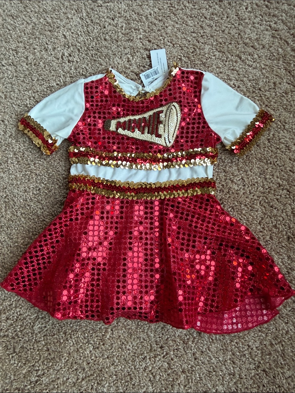 NWT Disney Red Sequin Cheer Costume with Gold Trim Size XS